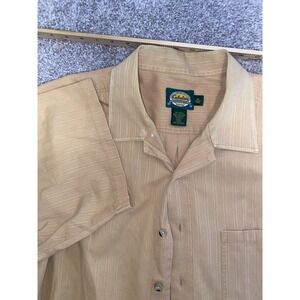 Cabela's Safari Chore Shirt Men Xl Tall Beige Striped Pockets Long Sleeve Cotton